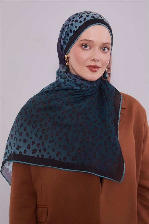 Çimen Yeşili Leopar Desen Soft Eşarp