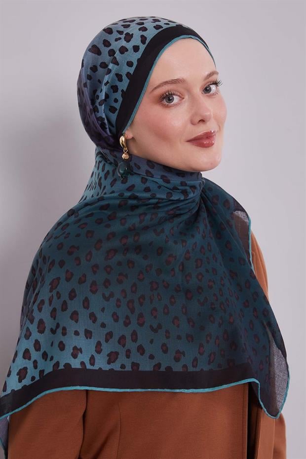 Çimen Yeşili Leopar Desen Soft Eşarp