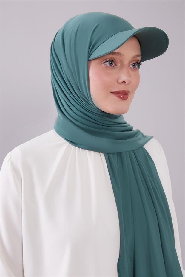 Çimen Yeşili Pratik Şapkalı Şal