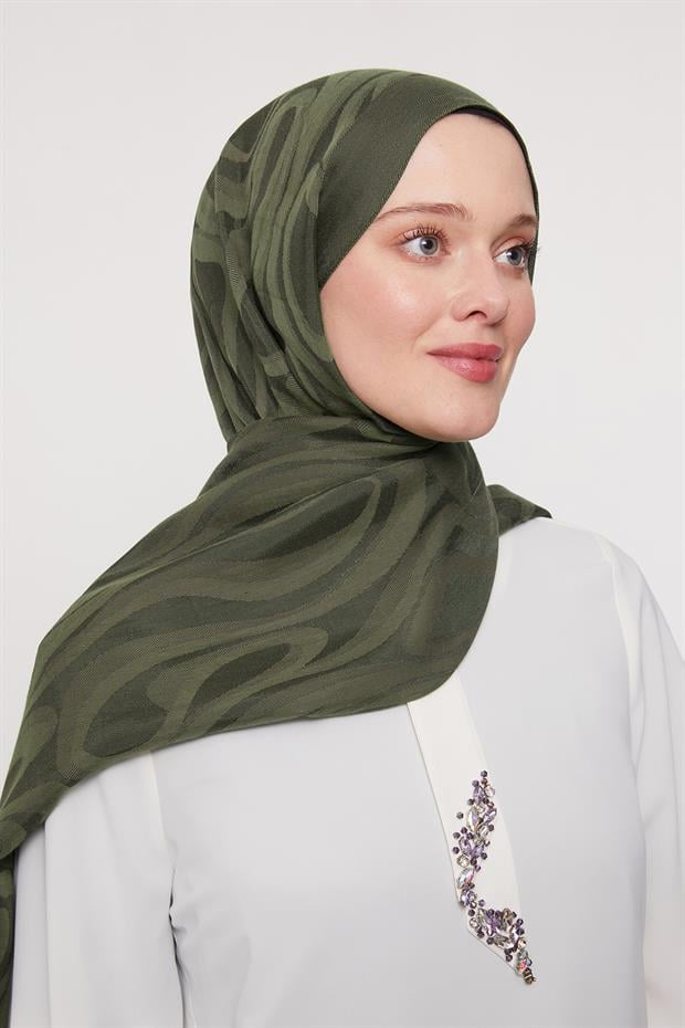 Çimen Yeşili Soyut Desen Grazia Şal