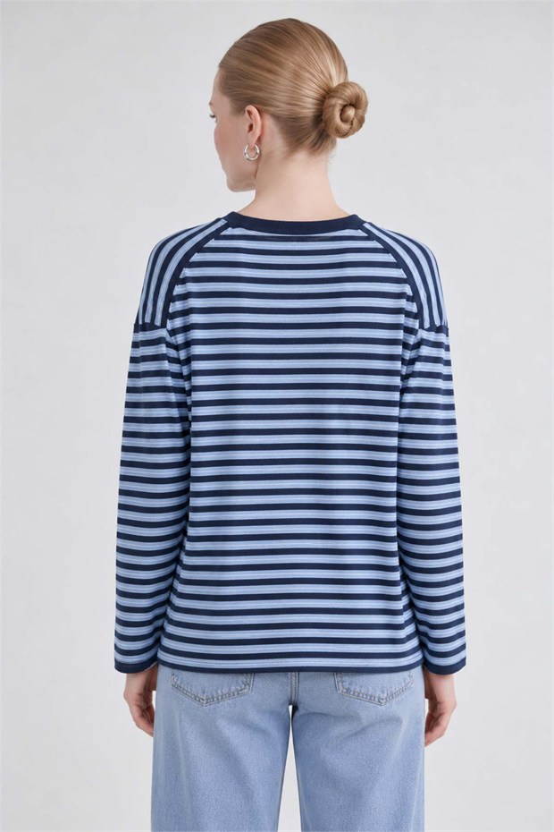 Çizgili Sweatshirt Açık Mavi