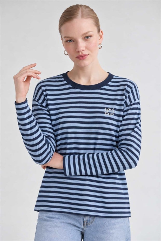Çizgili Sweatshirt Açık Mavi