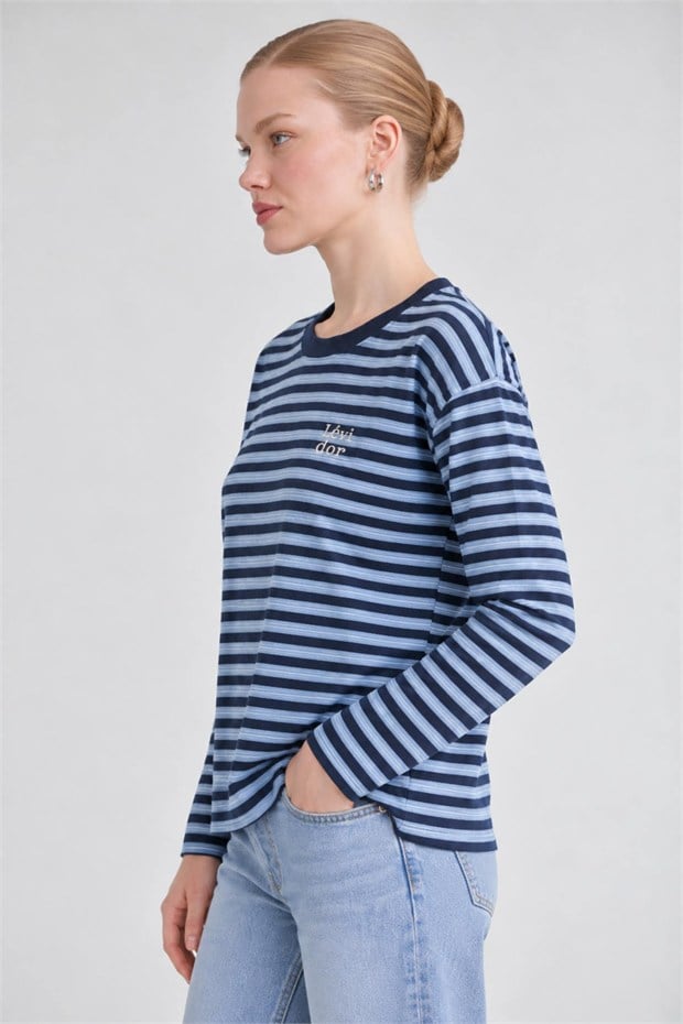Çizgili Sweatshirt Açık Mavi