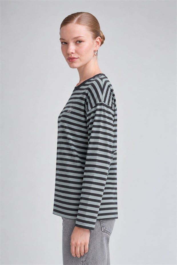 Çizgili Sweatshirt Yeşil