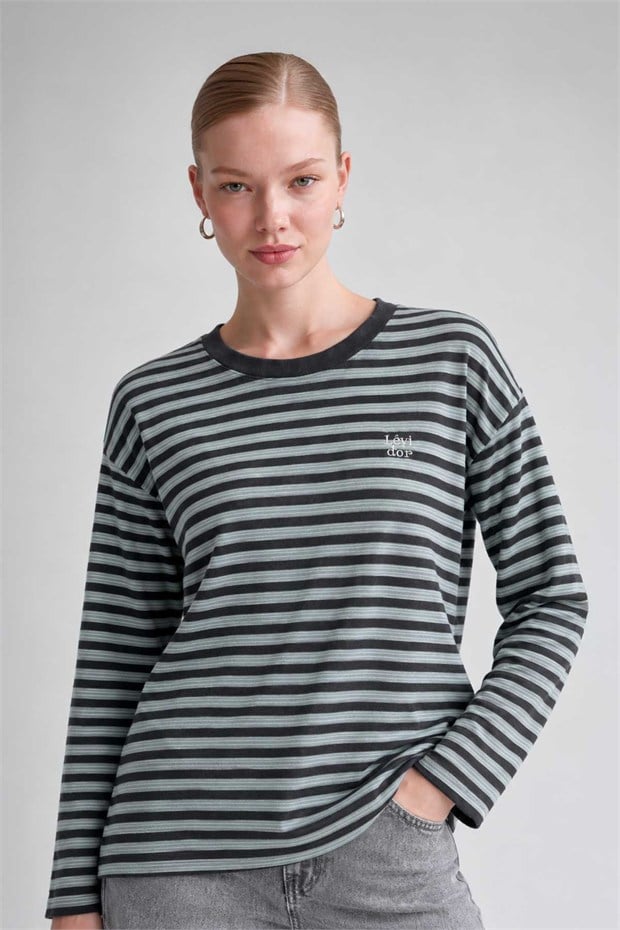Çizgili Sweatshirt Yeşil