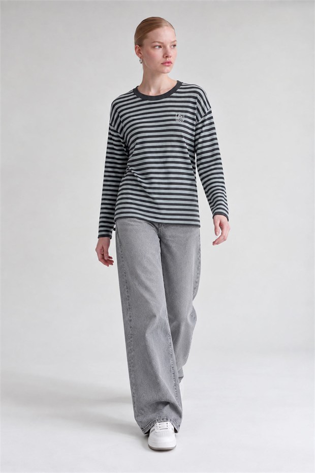 Çizgili Sweatshirt Yeşil