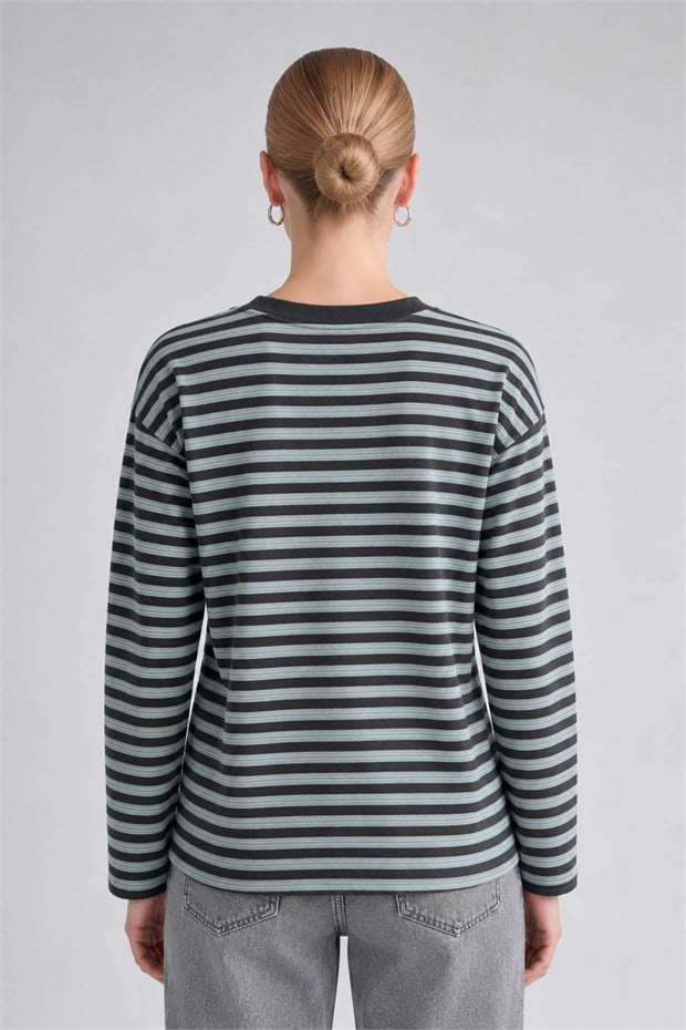 Çizgili Sweatshirt Yeşil