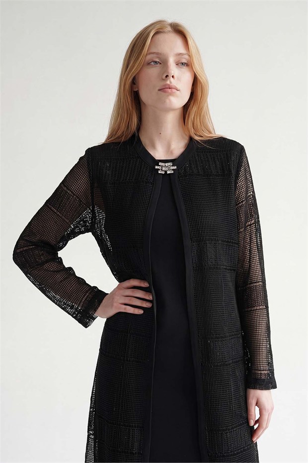 Dantel Elbiseli Ferace Siyah