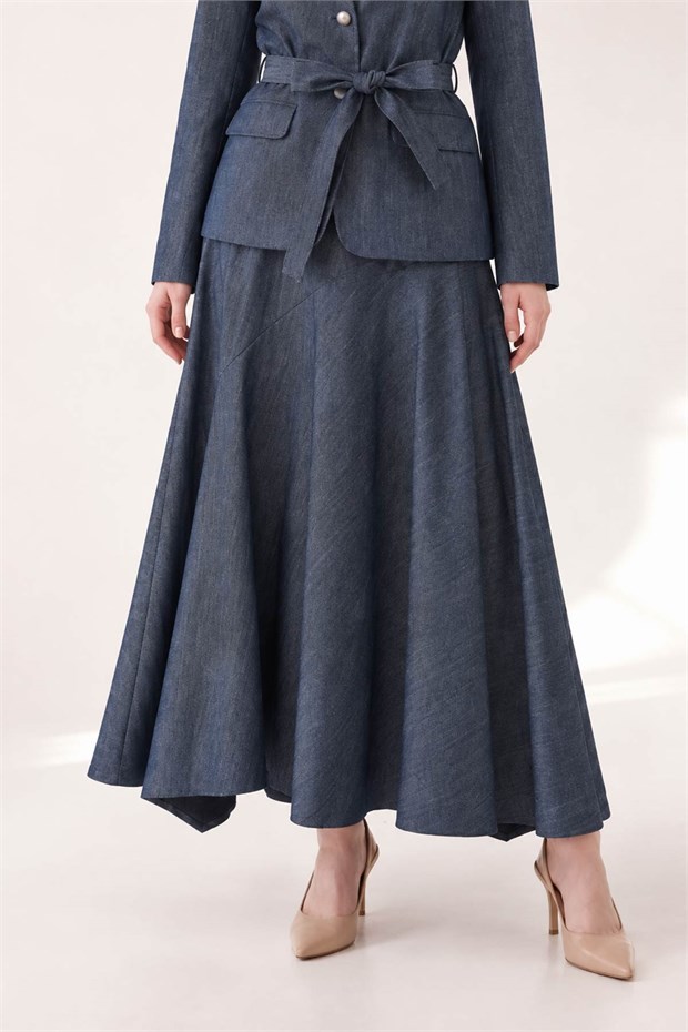 Denim Etek Ceket Takım Mavi