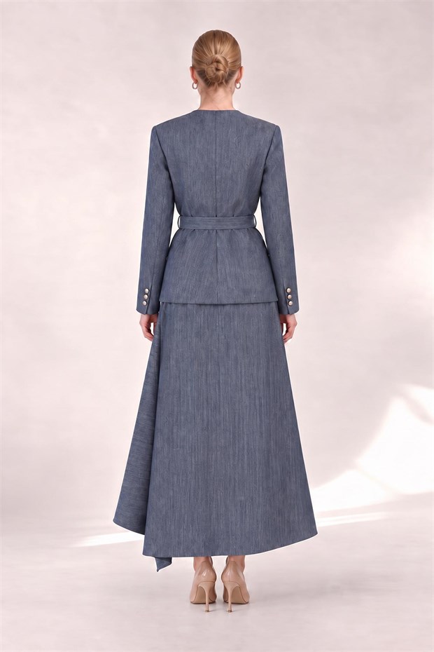 Denim Etek Ceket Takım Mavi