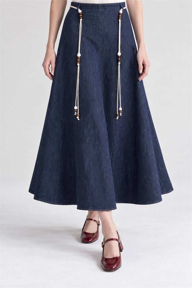 Denim Klasik Kesim Etek Mavi