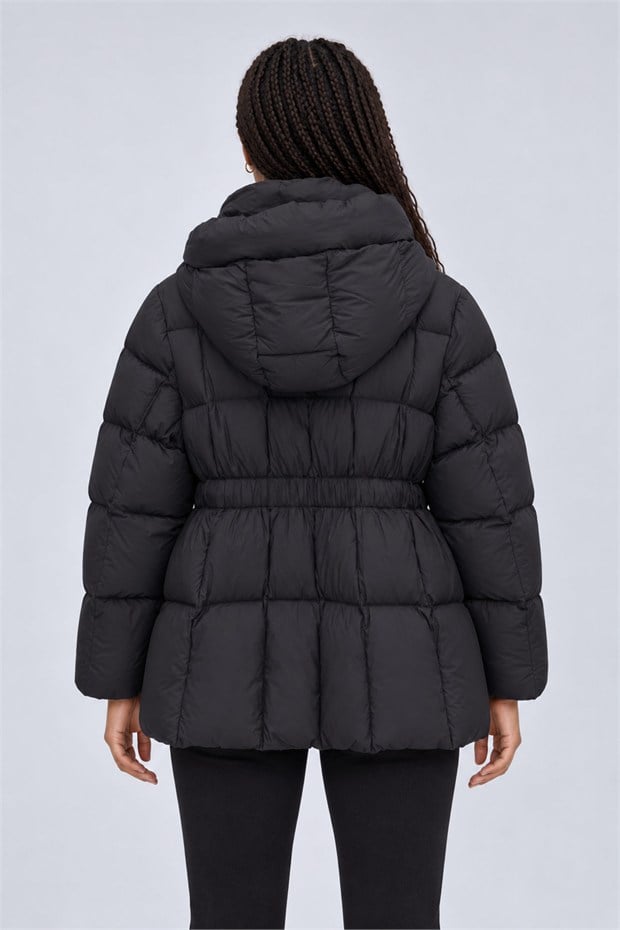 Dik Yaka Kaz Tüyü Mont Siyah