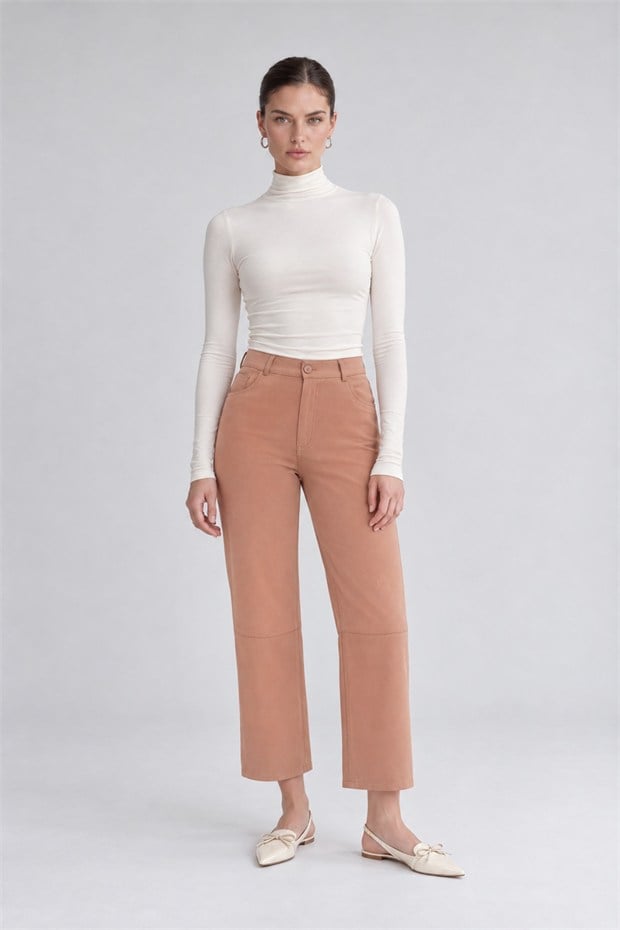 Diz Dikiş Detaylı Pantolon Camel