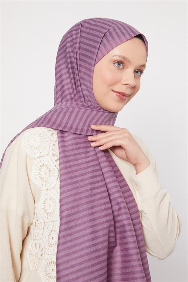 Eflatun Çizgili Shinga Şal