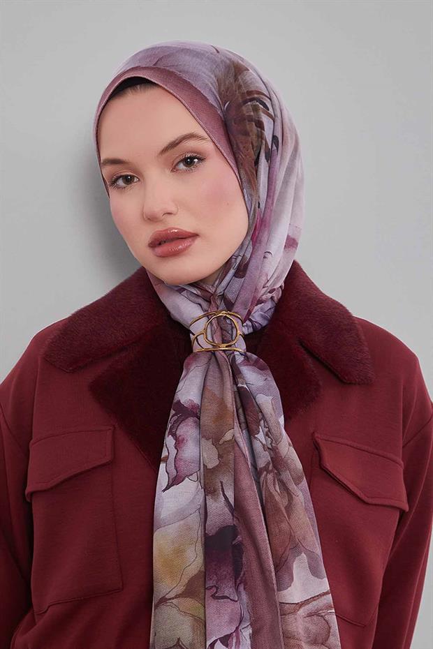 Eflatun Zambak Baskılı Sport Şal