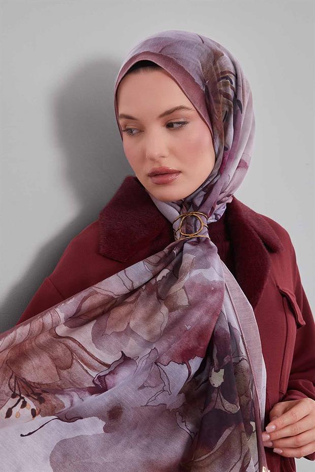 Eflatun Zambak Baskılı Sport Şal