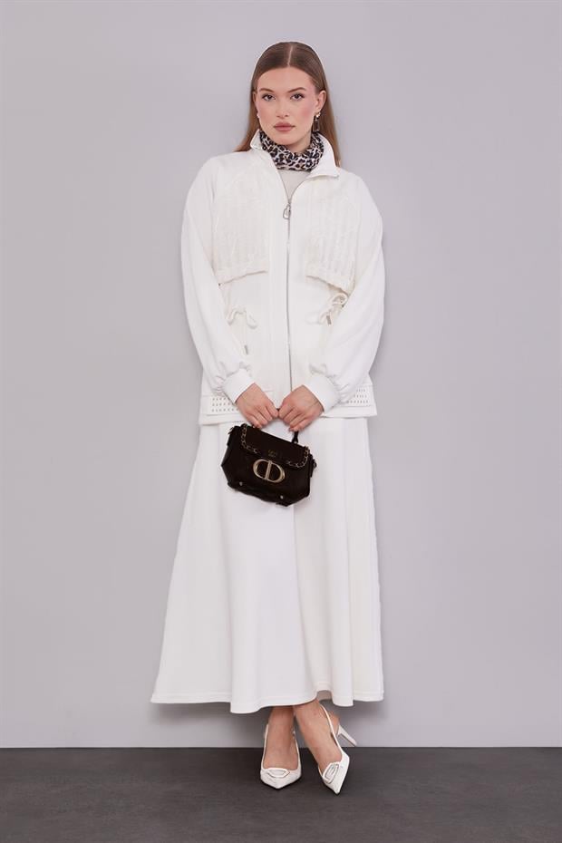 Ekru Belden Bağlamalı Etek Takım