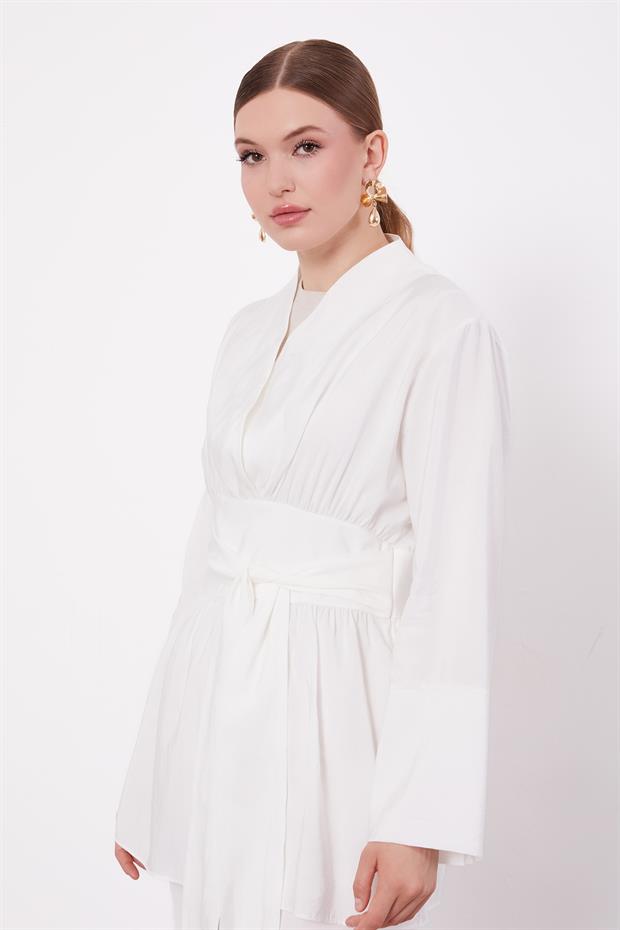 Ekru Belden Kuşaklı İkili Takım