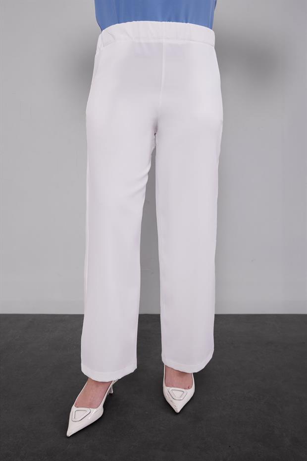 Ekru Beli Lastikli Pantolon