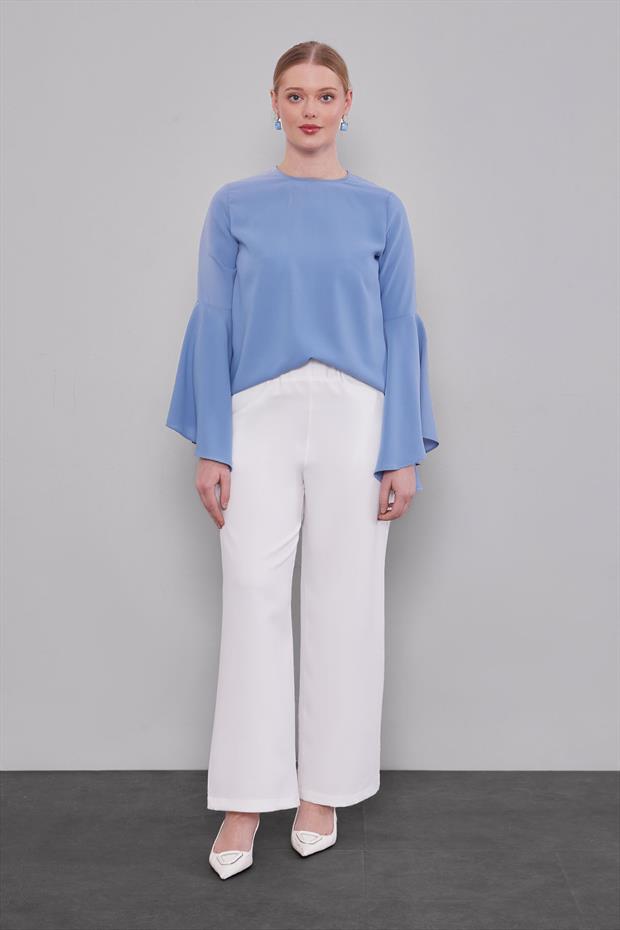 Ekru Beli Lastikli Pantolon