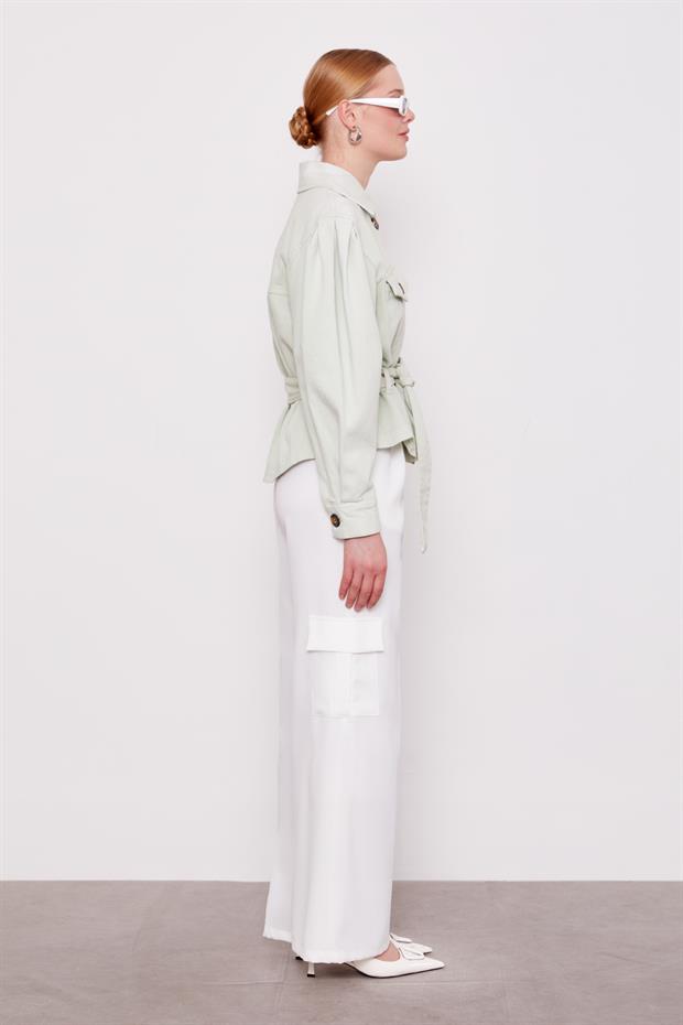 Ekru Cep Detaylı Pantolon