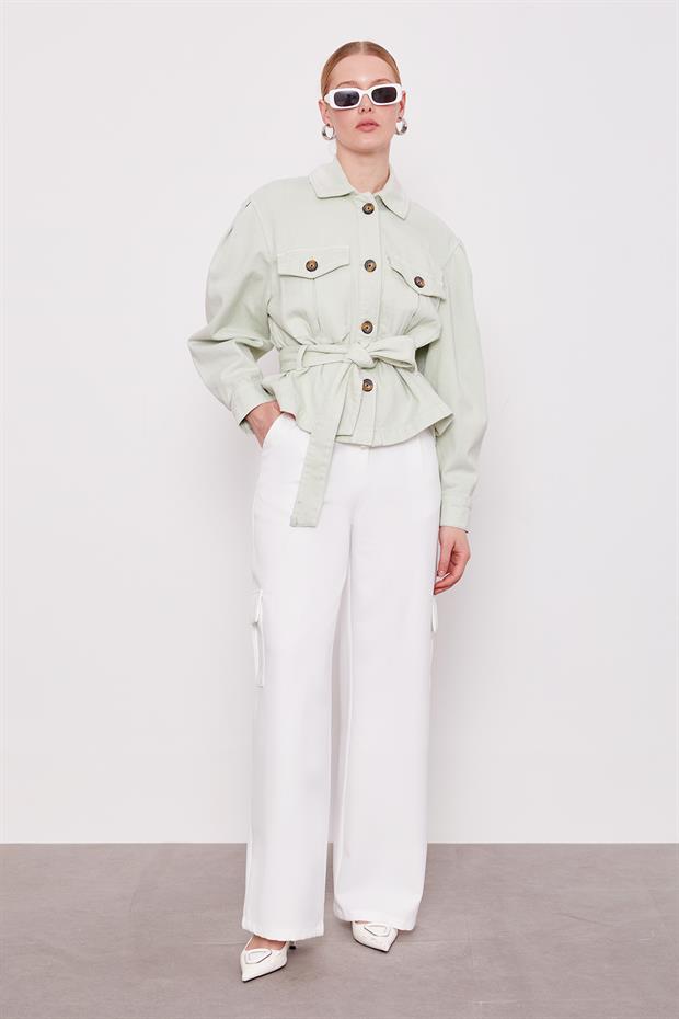 Ekru Cep Detaylı Pantolon