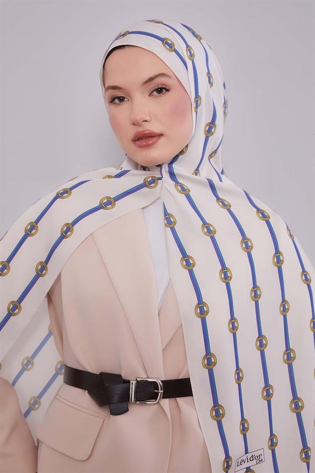 Ekru Çizgili Halka Desen Club Şal