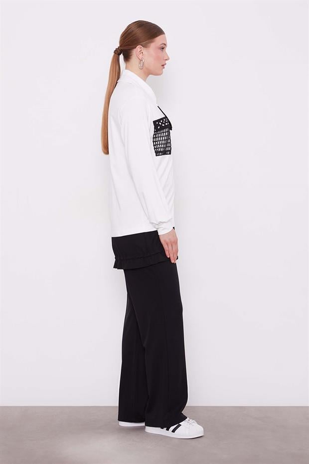 Ekru File Cep Detaylı İkili Takım