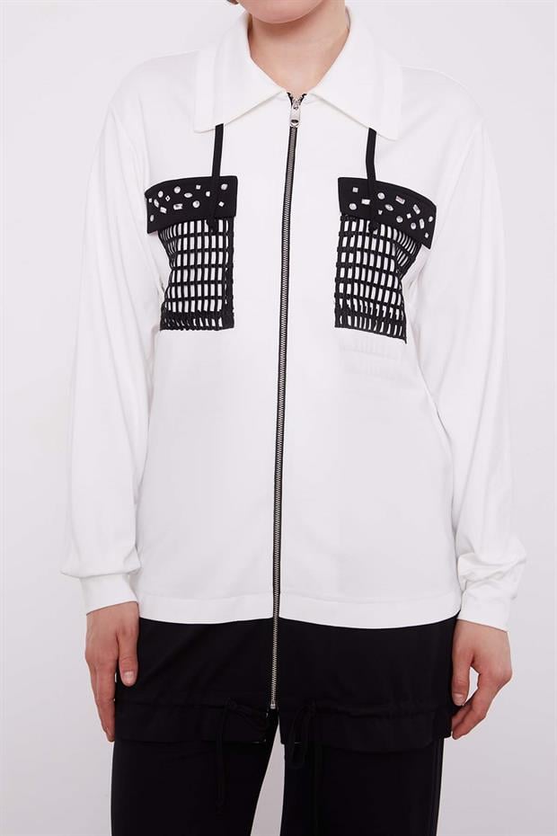 Ekru File Cep Detaylı İkili Takım