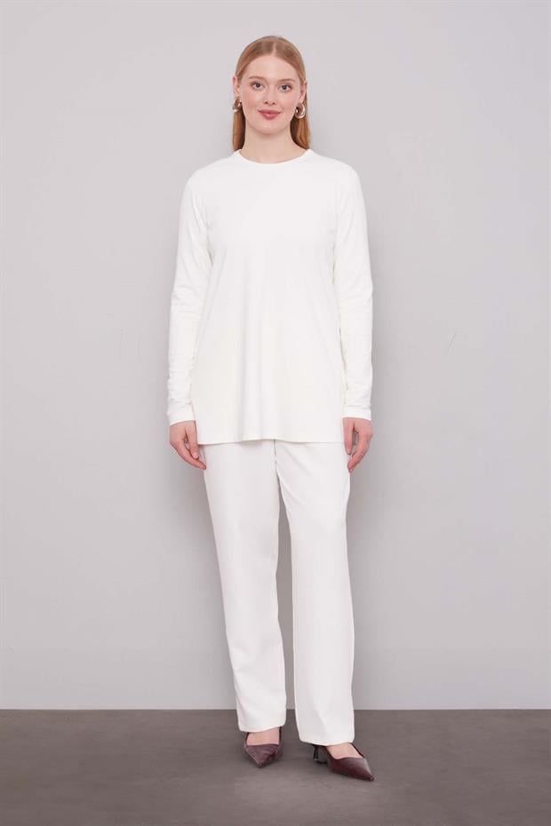 Ekru File Detaylı Belden Bağlamalı İkili Takım