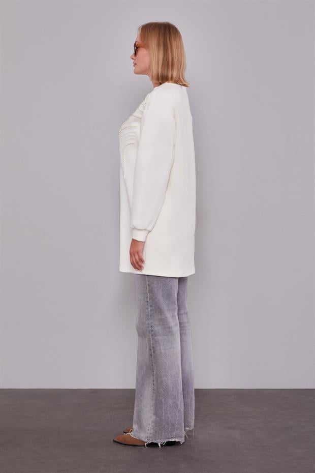 Ekru İnci Detaylı Sweatshirt