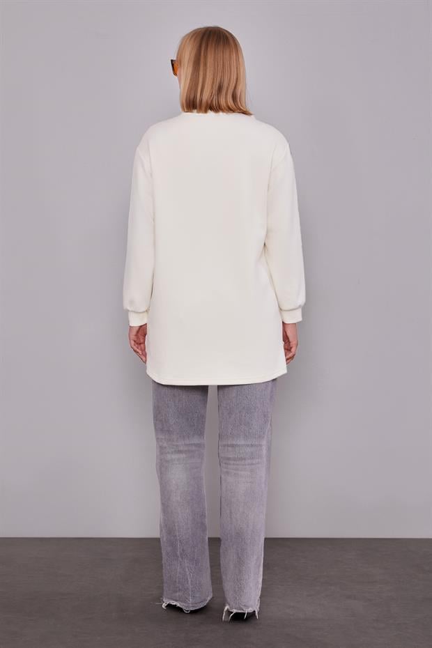 Ekru İnci Detaylı Sweatshirt