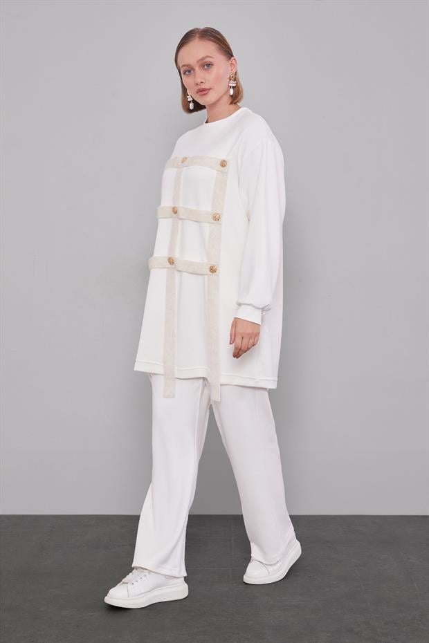 Ekru Kare Görünümlü İkili Takım