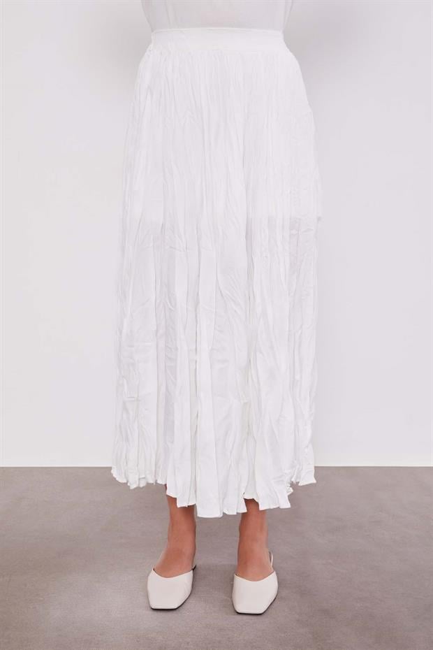 Ekru Kırışık Model Etek