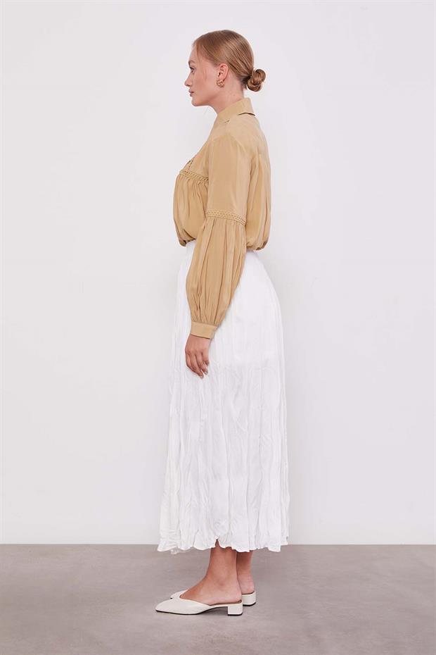 Ekru Kırışık Model Etek