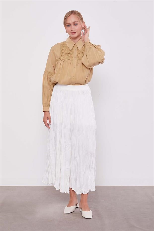 Ekru Kırışık Model Etek