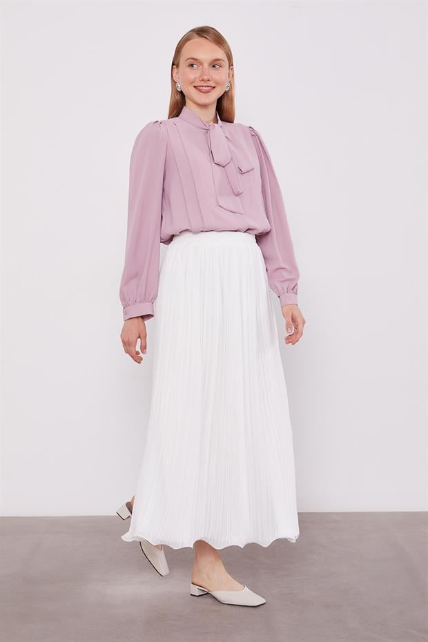 Ekru Kırışık Piliseli Etek