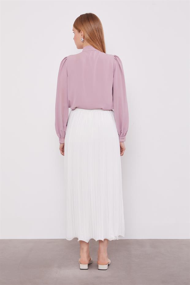 Ekru Kırışık Piliseli Etek