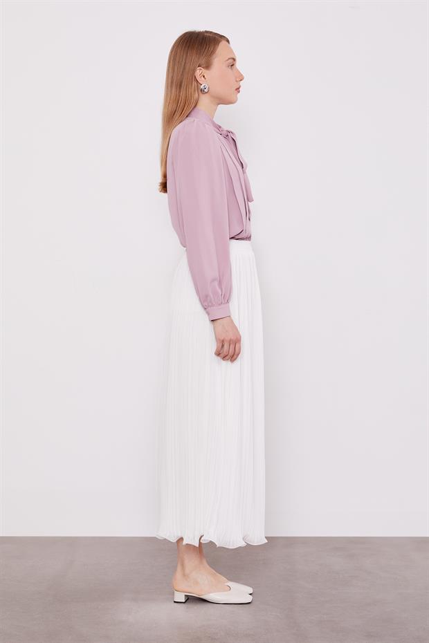 Ekru Kırışık Piliseli Etek