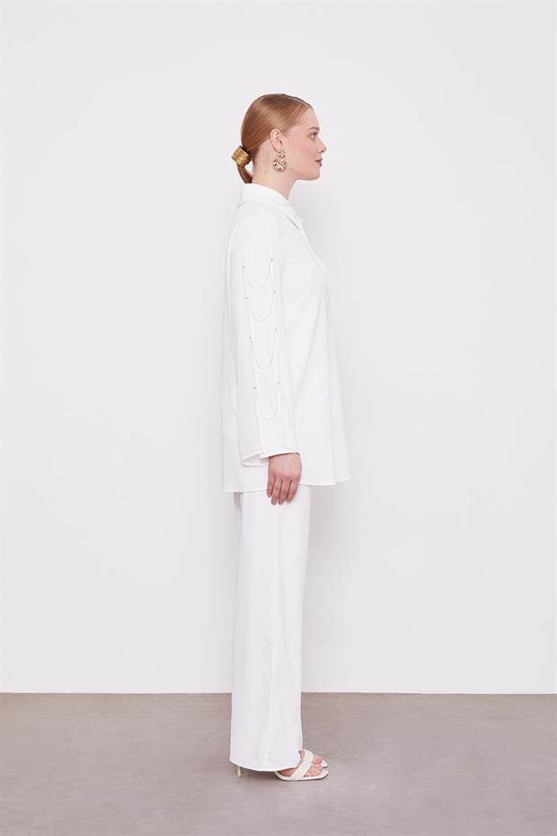 Ekru Kolları Zincir Pencere Detaylı İkili Takım