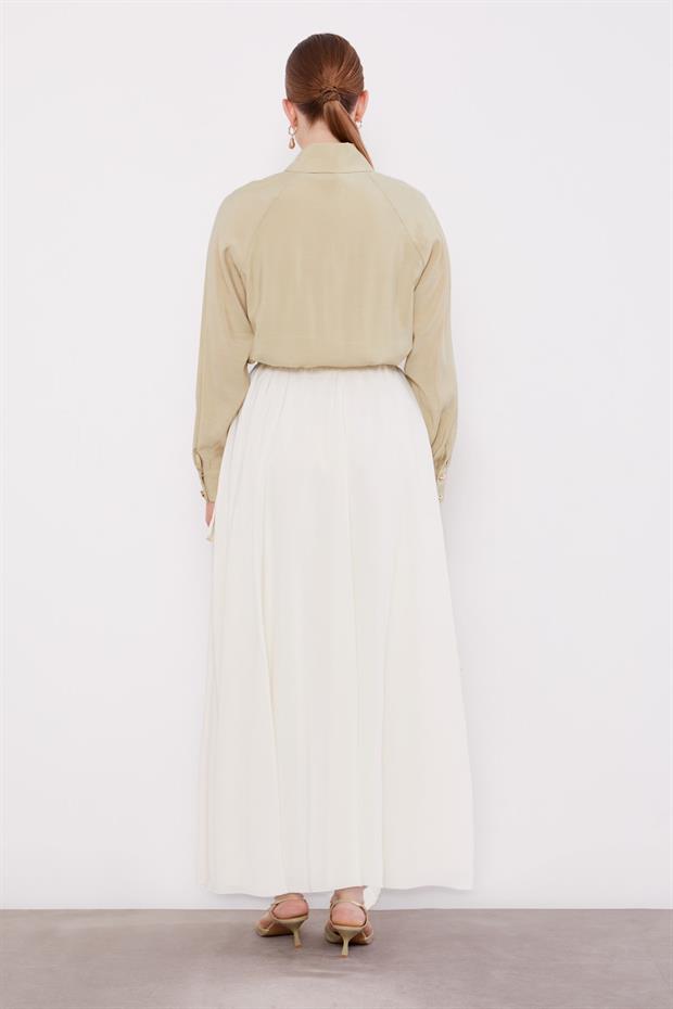 Ekru Pilise Detaylı Etek