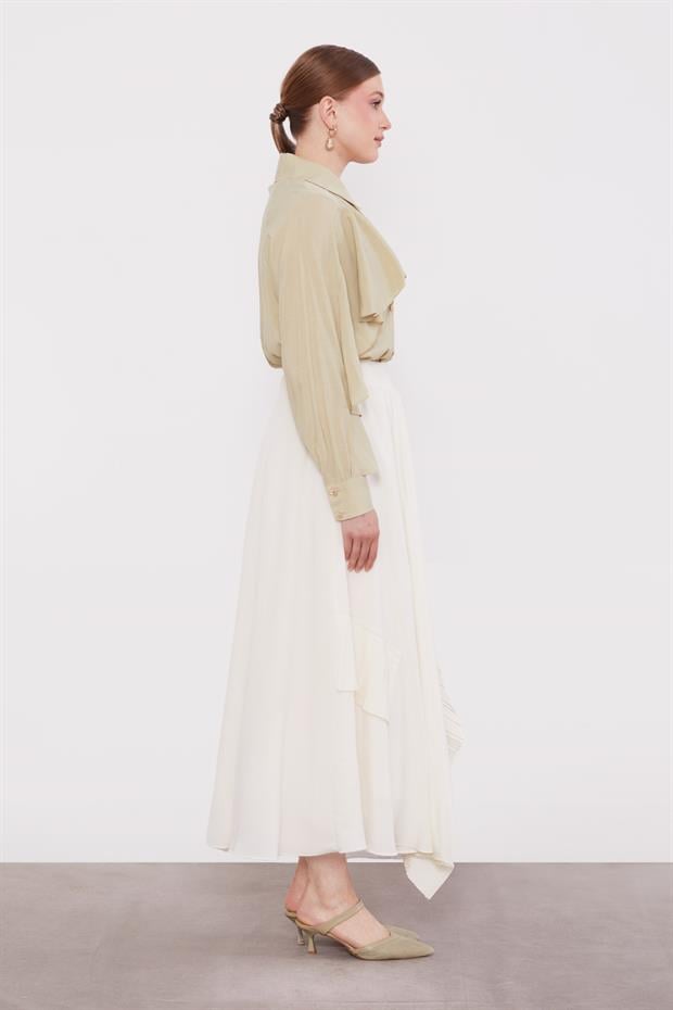 Ekru Pilise Detaylı Etek