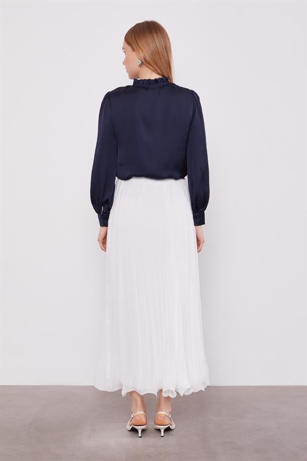 Ekru Piliseli Şifon Etek