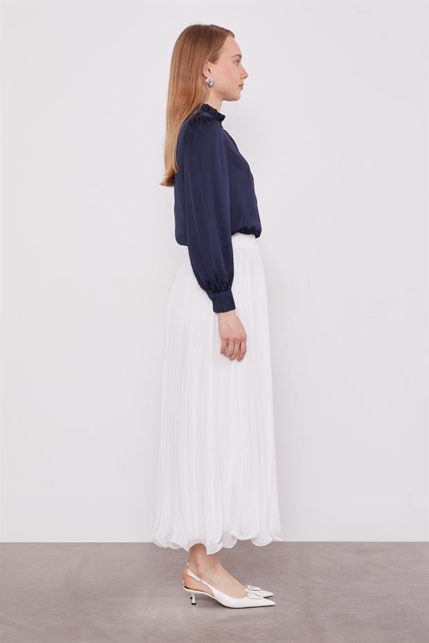 Ekru Piliseli Şifon Etek