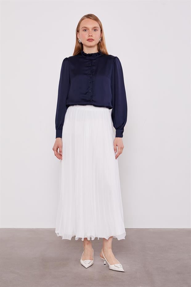 Ekru Piliseli Şifon Etek