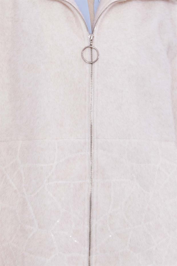 Ekru Pullu Desen Midi Kaban