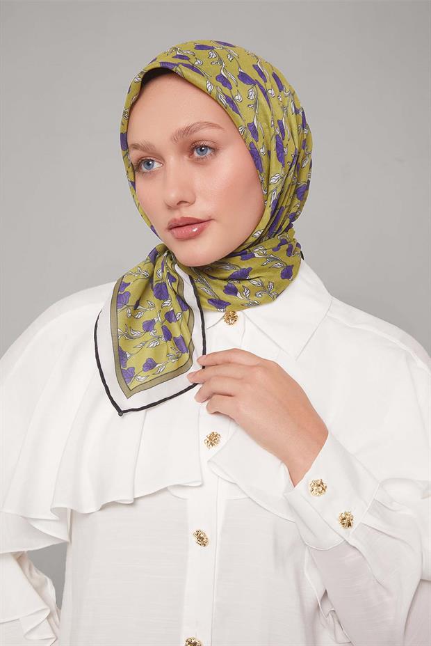 Ekru Sarmaşık Desen Soft Eşarp