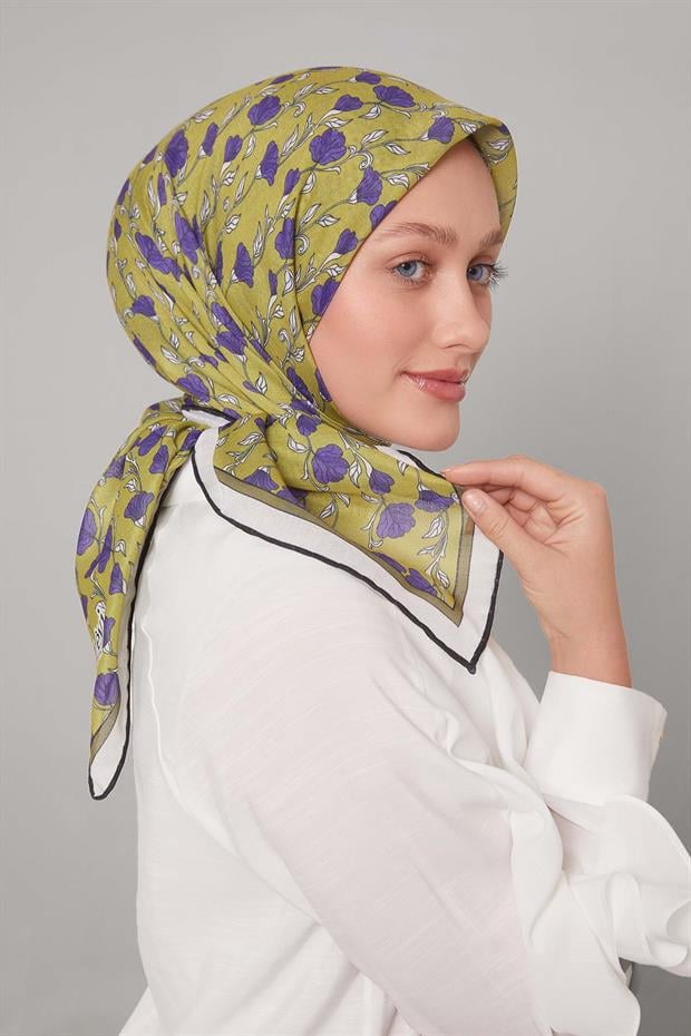 Ekru Sarmaşık Desen Soft Eşarp