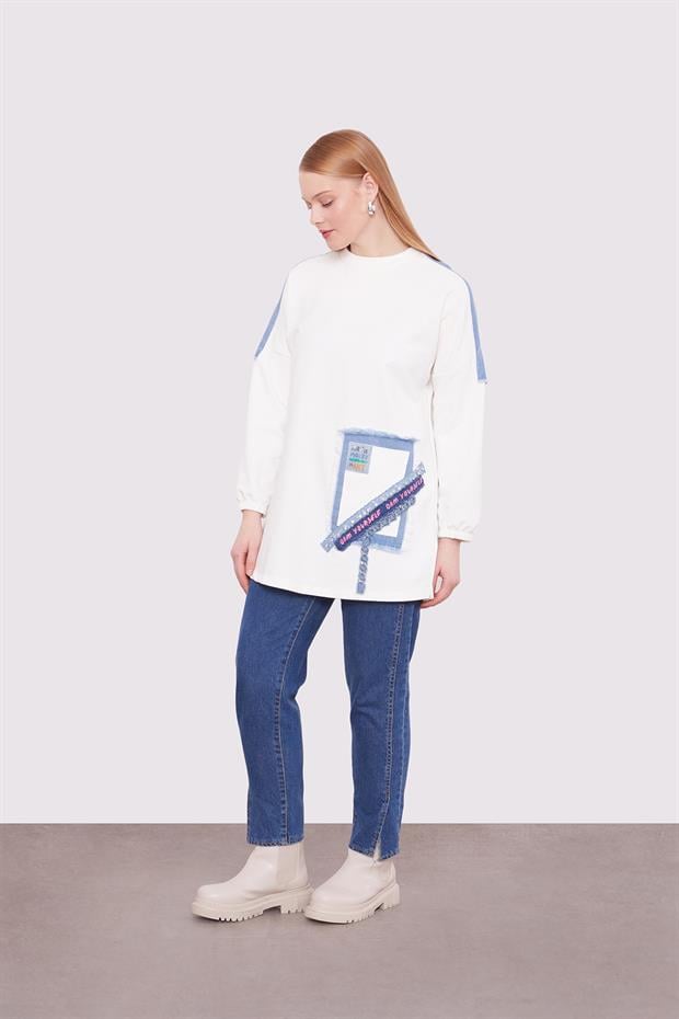 Ekru ŞERİT AKSESUAR DETAYLI  SWEAT