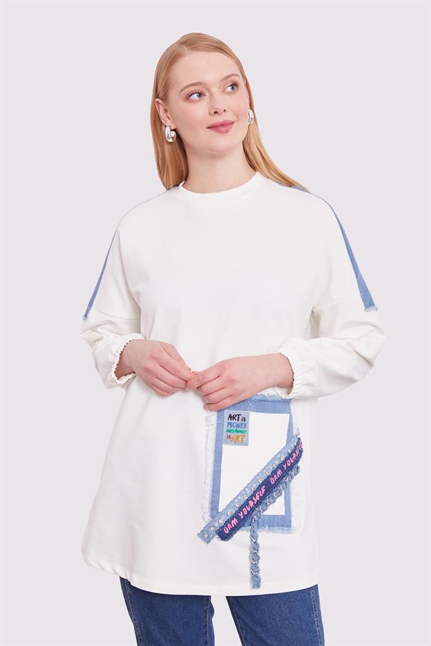 Ekru ŞERİT AKSESUAR DETAYLI  SWEAT